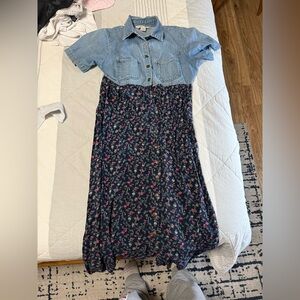 Cherokee 90’s shirt dress floral rayon denim